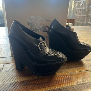Burberry Black Platform Wedge Shoes